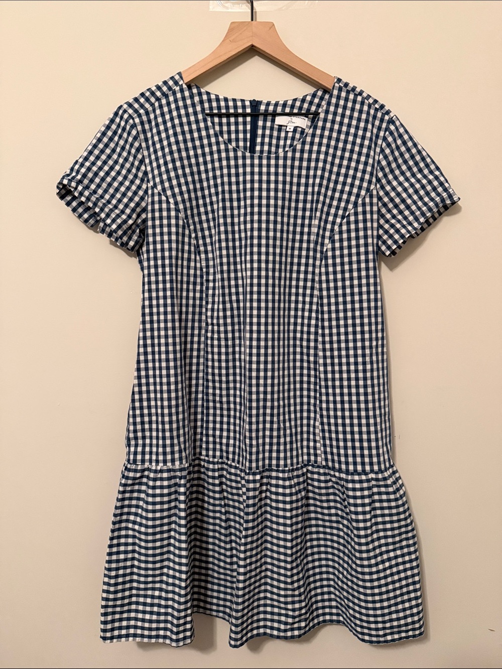Universal Standard X J. Crew Gingham Drop Waist Blue White Dress - Picture 2 of 5